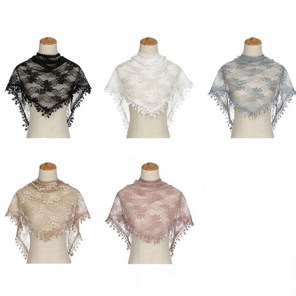 Colorful Printed Wraps with Tassel Flower Triangle Headband Elegant Lace Scarf Outdoor