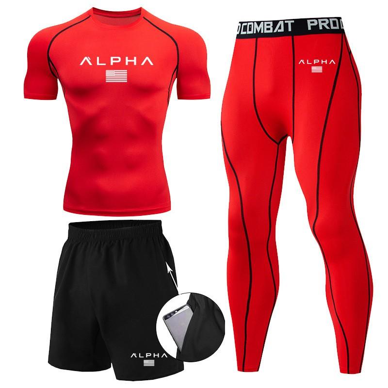Mens Quick-Dry Athletic Set: Breathable Running T-Shirt Compression Training Pants Gym Workout