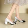 5299-A3 Color Matching Medium Heel Square Buckle Rhinestone Single Shoes Fairy Style Square Head Thick Heel Light Mouth Professional High Heels 5CM