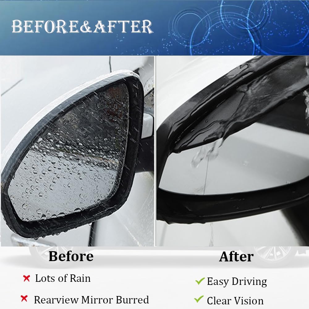 Car Rearview Rain Eyebrow Shield,Car Mirror Rain Protector Film,Visor Guard for Most Truck and SUV (Solid Black, 2PC)