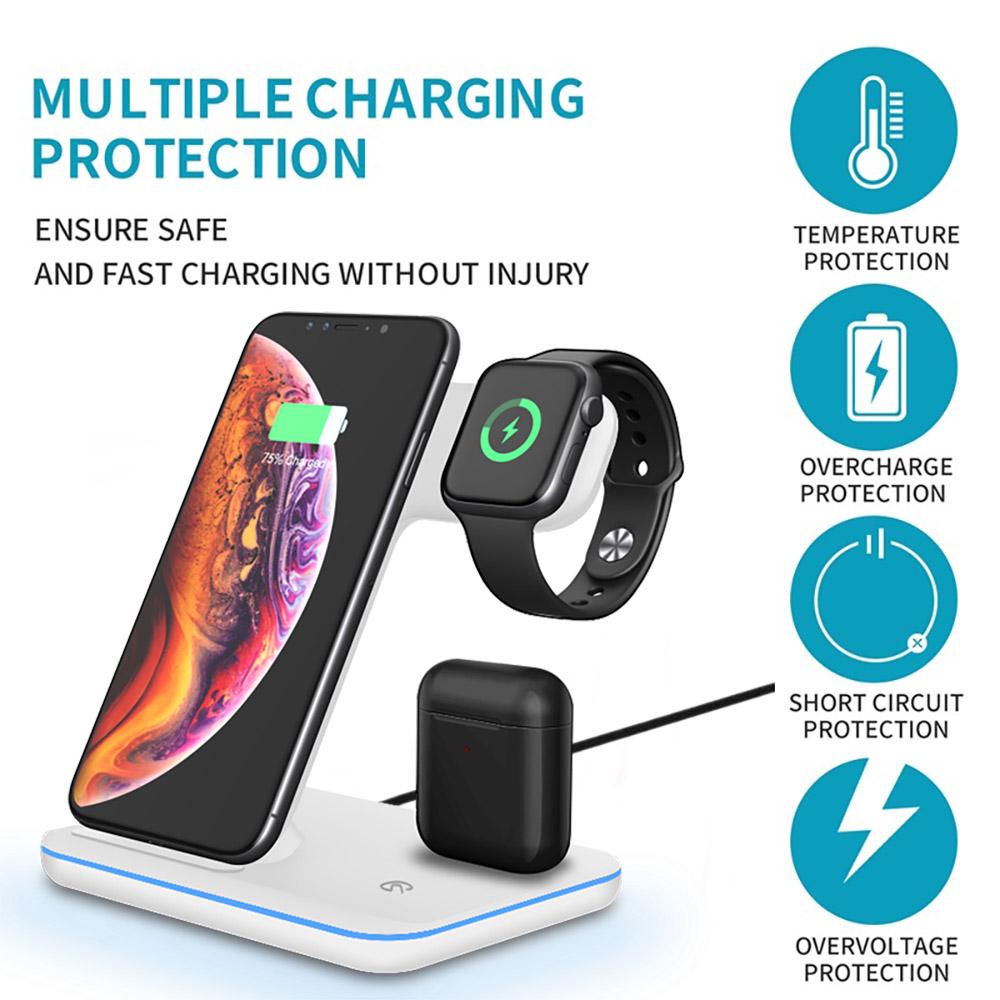 Беспроводное зарядное устройство 15 Вт для Apple Watch 8 7 6 5 4 Airpods 3 Pro 3 в 1, быстрая зарядка для Iphone 14 13 12 11 Xs Xr X 8
