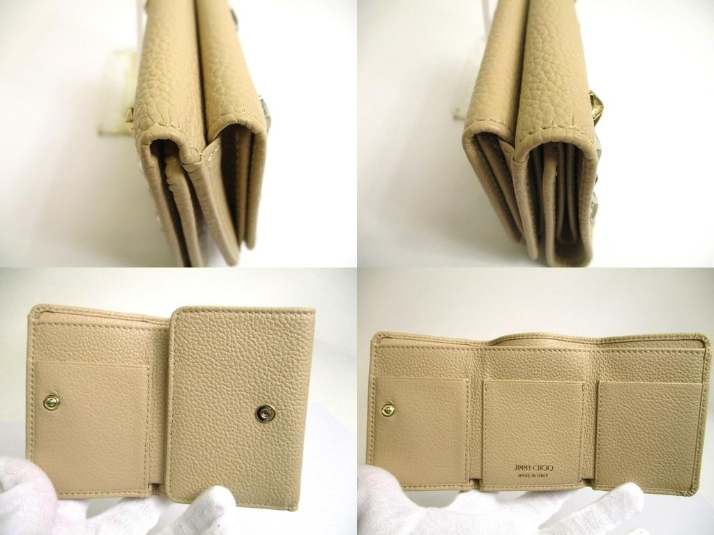 Authentic Jimmy Choo Metal Stars Beige Leather Trifold Wallet Compact Wallet NEMO #a639  Refurbished