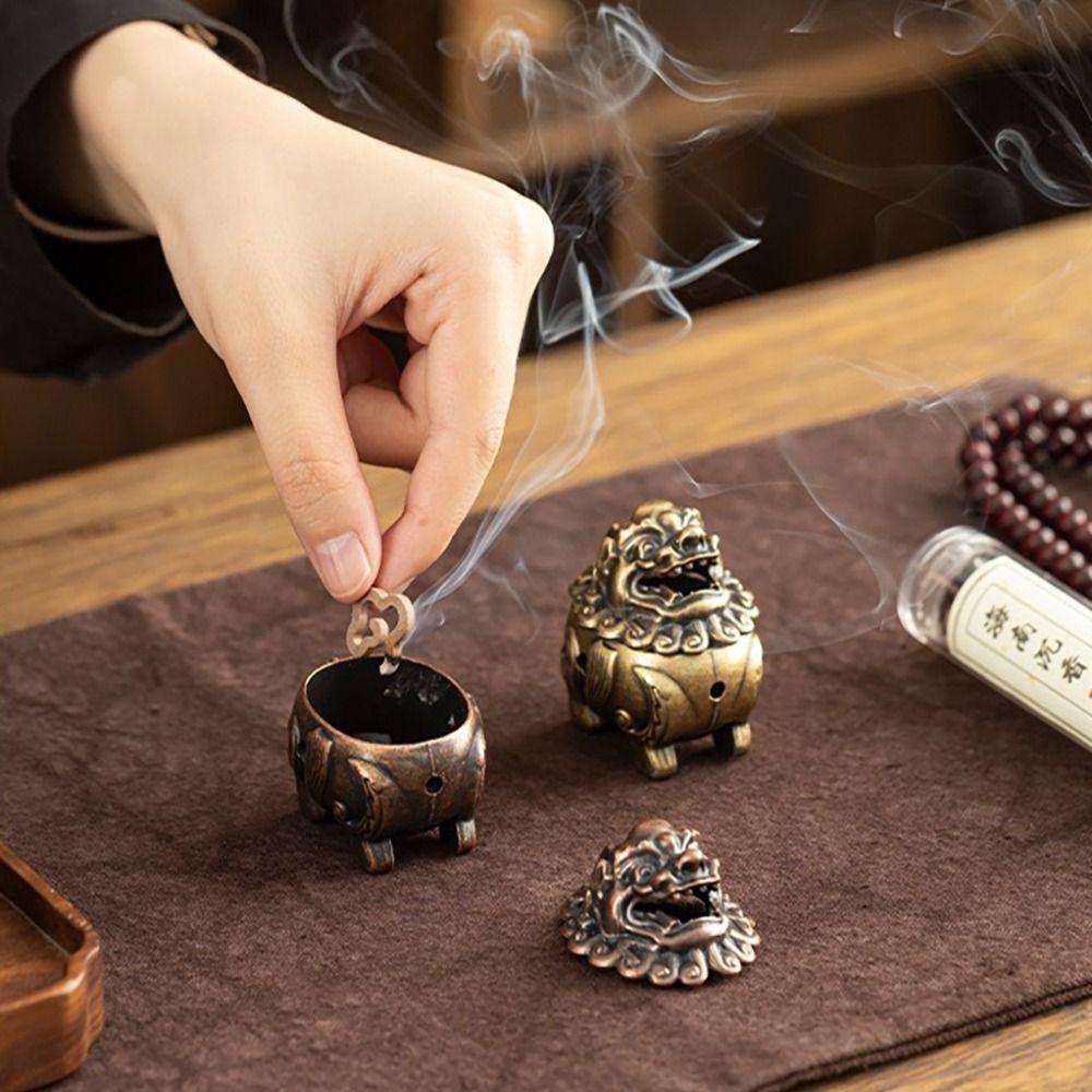 Mini Size Kirin Lion Incense Burner Vintage Incense Stick Holder Sandalwood Censer Home Decoration