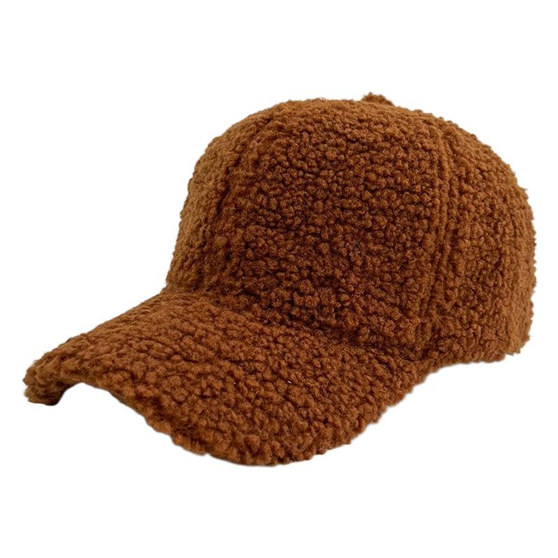 Cross-border Trendy 100% Polyester 6-Panel Baseball Cap Women's Adults Velvet Warm Duck Tongue Hat Autumn Winter Solid Color