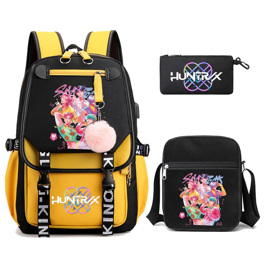 3Pcs/set Anime Cute Kpop Demon Hunters Printed Backpack with Shoulder Bag Pencil Case for Teenager Girl Boy Bookbag Large Capacity Travel Bag Kid Gift
