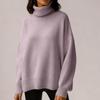 Women's Solid Color High Neck Pullover, Solid Color Loose Knit Sweater