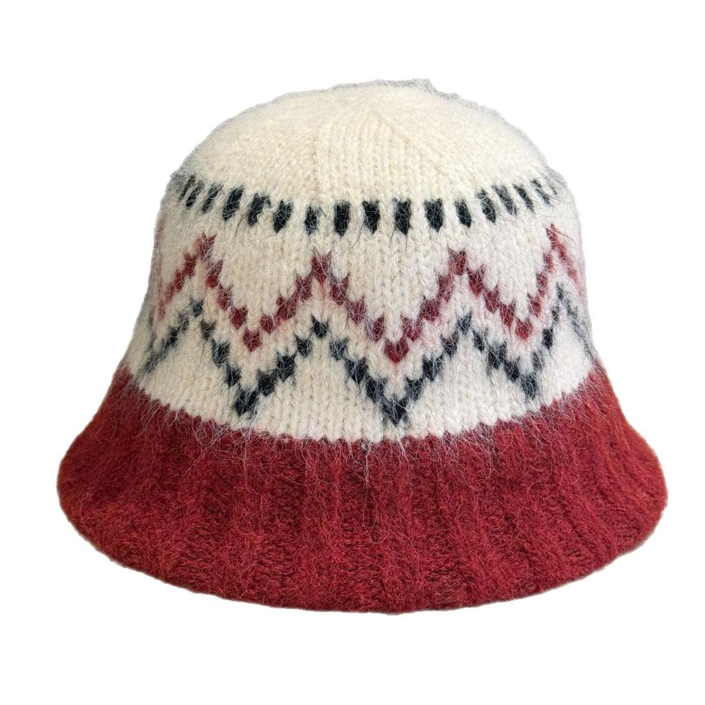 Вязаная шапка-рыбачка Женская зимняя теплая шапка в стиле Fair Isle в корейском стиле с защитой ушей Шерстяная шапка для большого обхвата головы и маленького лица
