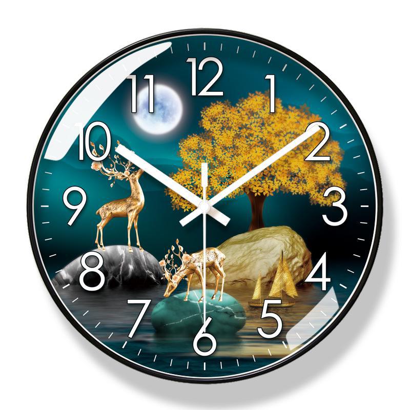 Yipra 6083 Elk Wall-Mounted Silent Quartz Clock for Living Room