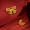 Exquisite Flower Silk Enamel Butterfly Jewelry Set With Necklace And Adjustable Ring