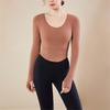 Ribbed Nude Slimming Yoga Suit Long Sleeved Women's Chest Cushion U-neck Outerwear Running Fitness Top