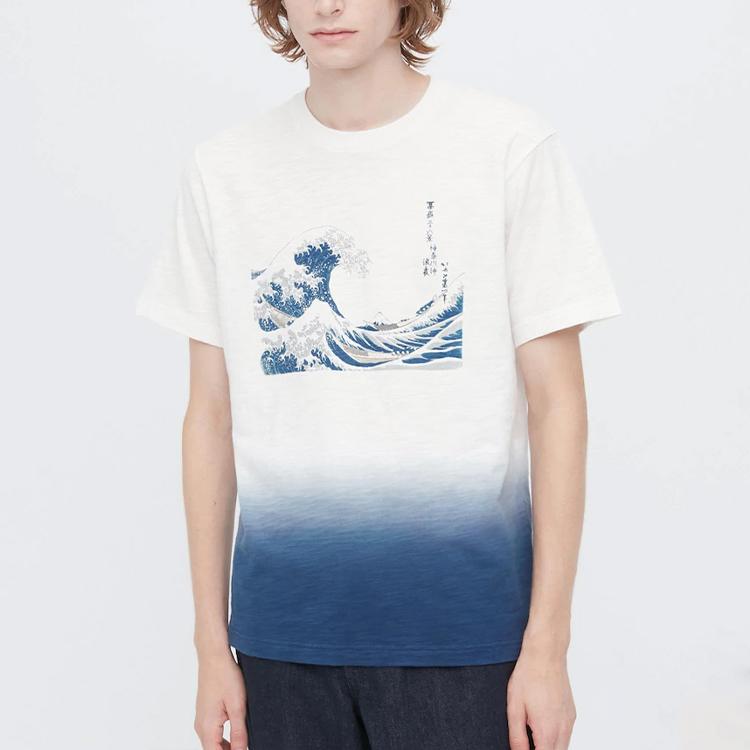 Uniqlo Футболка унисекс с коротким рукавом, круглым вырезом и принтом с живописным узором, топ, цвет вне белого, 459320--01