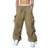 Men Casual Cargo Pants Hip Hop Baggy Trousers with Pockets Low-Rise Elastic Waist Drawstring Loose Pants for Spring Autumn Street Travel