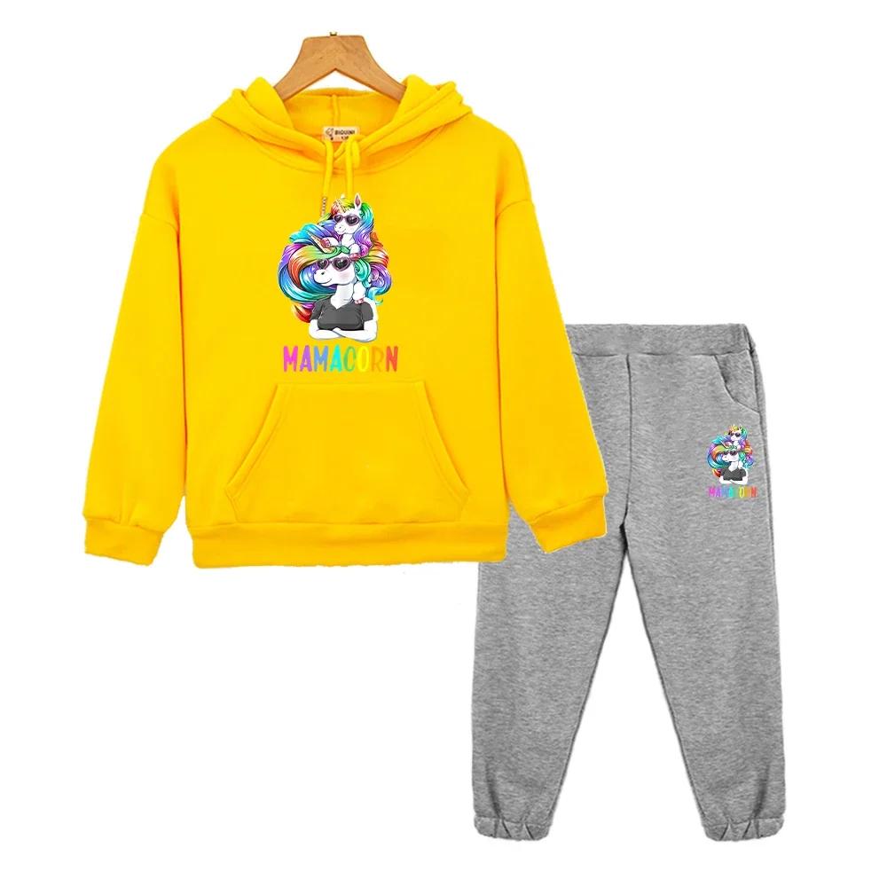 boys girls Hooded Sets Unicorn Print Kawaii anime hoodie Fleece sweatshirt Autumn pullover Cartoon Jacket kids boutique clothes 2PCS children's suit