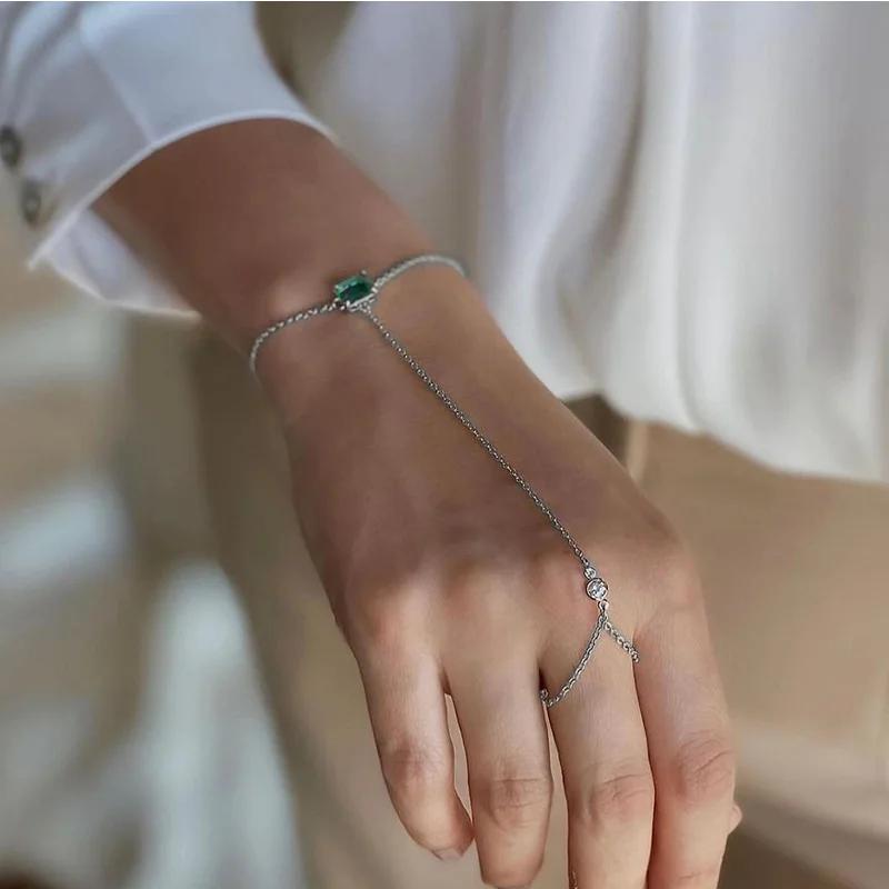 Hand Chain Ring Bracelet for Women Girls 14k Gold Plated Dainty Finger Dainty Slave Bracelets Cubic Zircon Jewelry Gifts
