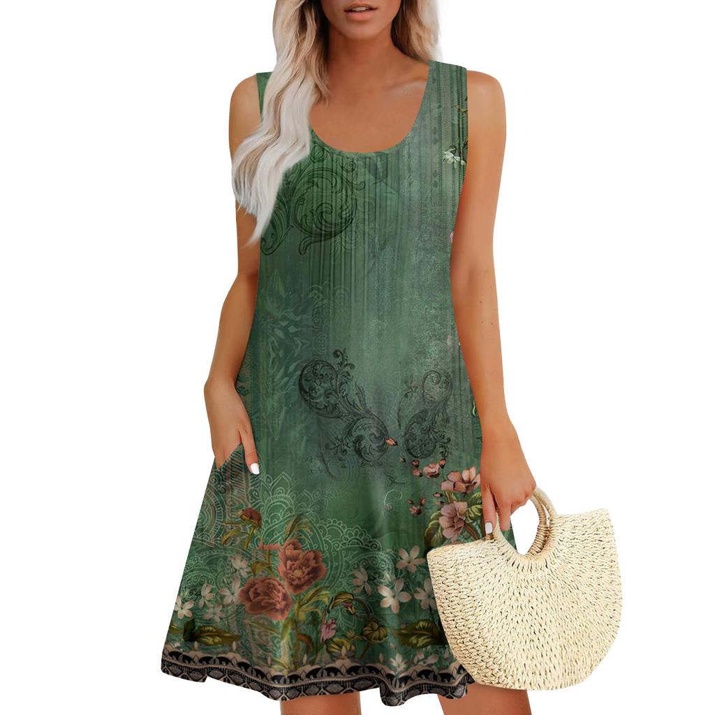 Womens Summer Dresses Loose Sleeveless Sundresses Dress With Pockets