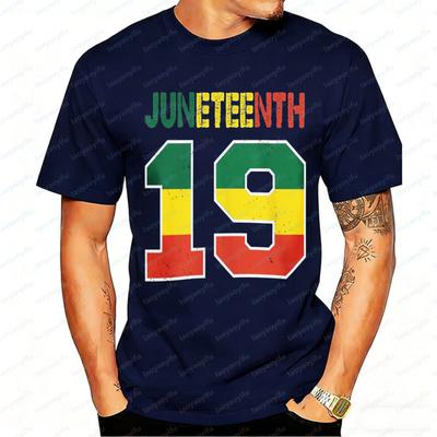 Juneteenth 19 Retro Distressed T-Shirt Men African American Flag Black History Freedom 1865 Emancipation Day Cotton Shirt Gift