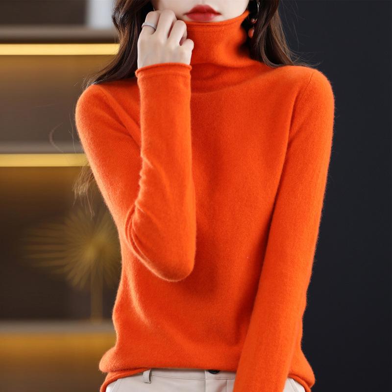 Шерстяной свитер с высоким воротом, новый однотонный высококачественный свободный трикотажный свитер Joker для женщин