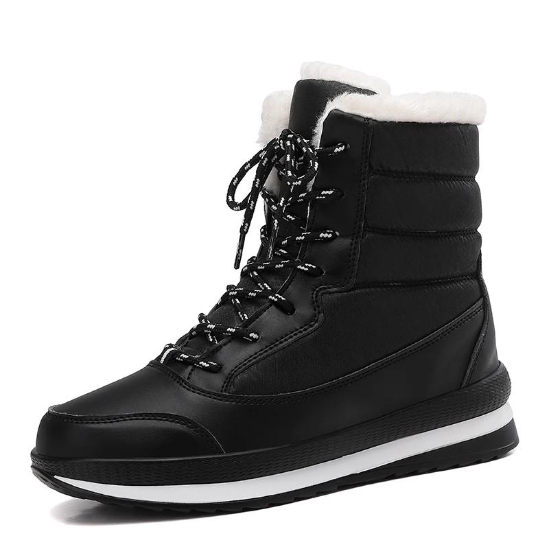 Зимние женские ботинки на платформе для снега с высоким верхом из бархата, теплые повседневные ботинки из хлопка, удобные нескользящие походные ботинки для активного отдыха