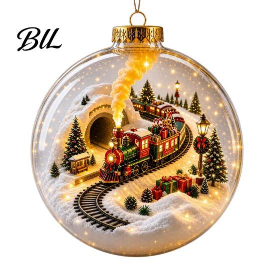 3D Winter Scene Decorations Glowing Christmas Story Ornament, Mini Holiday Light Up Ball Warm Glow Seasonal Decor Hanging Decoration, Acrylic