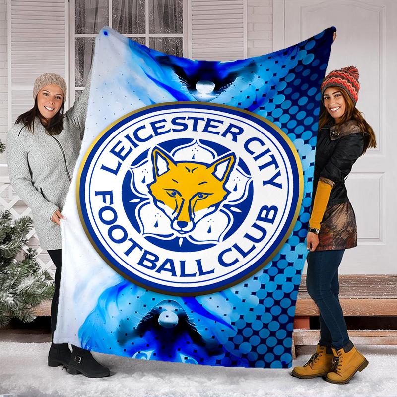 1pc Leicester City FC Theme Blanket - Digital Print, Polyester, Cozy for All Seasons, Perfect for Outdoor, and Travel