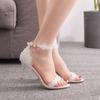2023 Summer Elegant Fashion Women's Thin High Heels Lace Flowers Open Toe Ankle Strap Sandals Wedding Shoes New