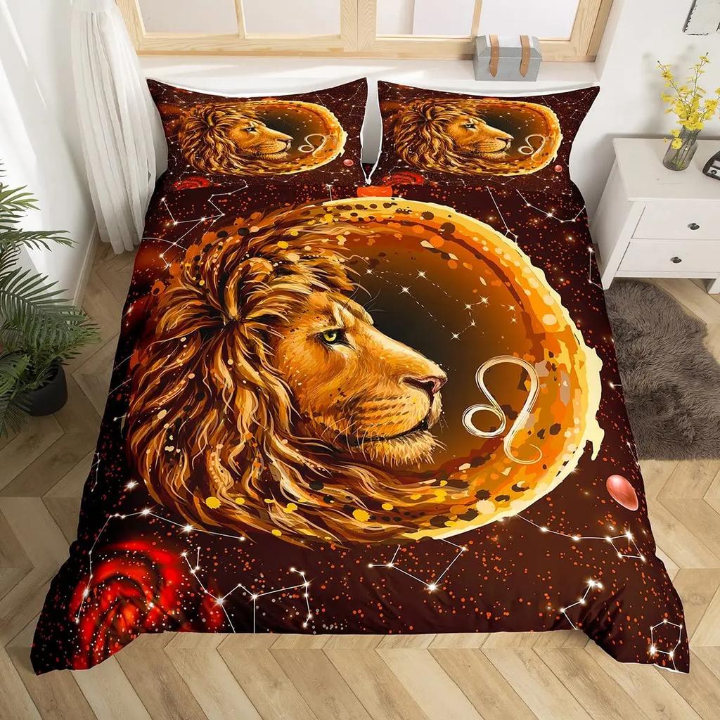 Twelve Constellation Duvet Cover Set Leo Comforter Cover Set Lion African Safari Animals Bedding Set Galaxy Tie Dye Quilt Covers