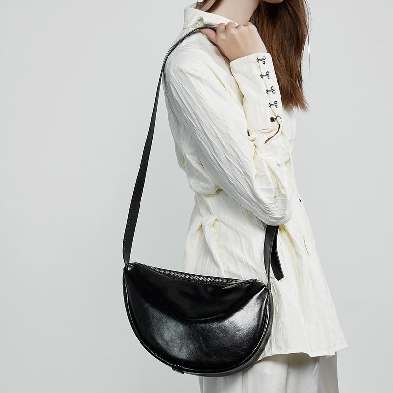 Новая женская сумка-пельмень из натуральной кожи, ленивая сумка-полумесяц, большая вместимость, сумка через плечо на одном плече