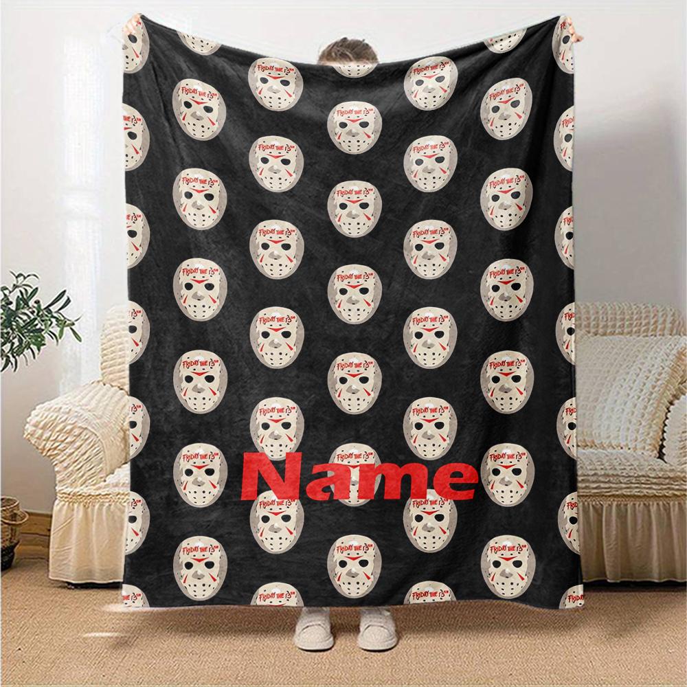 Custom Name Halloween horror Theme Printed Blanket - Perfect for Couch, Bed, Travel & Outdoor Use | Machine Washable, Cozy & Durable.