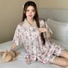 Милый кролик французский ледяной шелк с коротким рукавом пижама женская летняя кукольный воротник премиум домашняя одежда