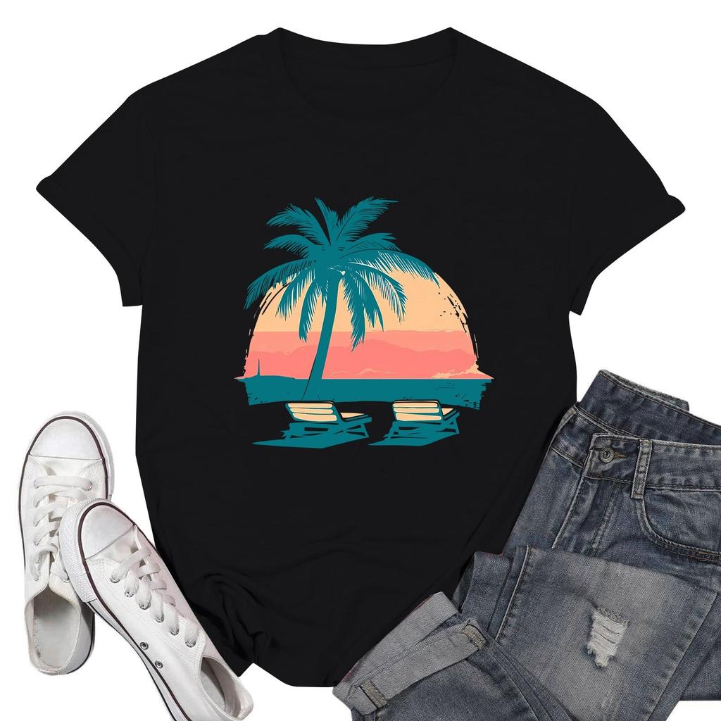 Women's Fashion Casual Printed Short Sleeve Round Neck Pullover Tops