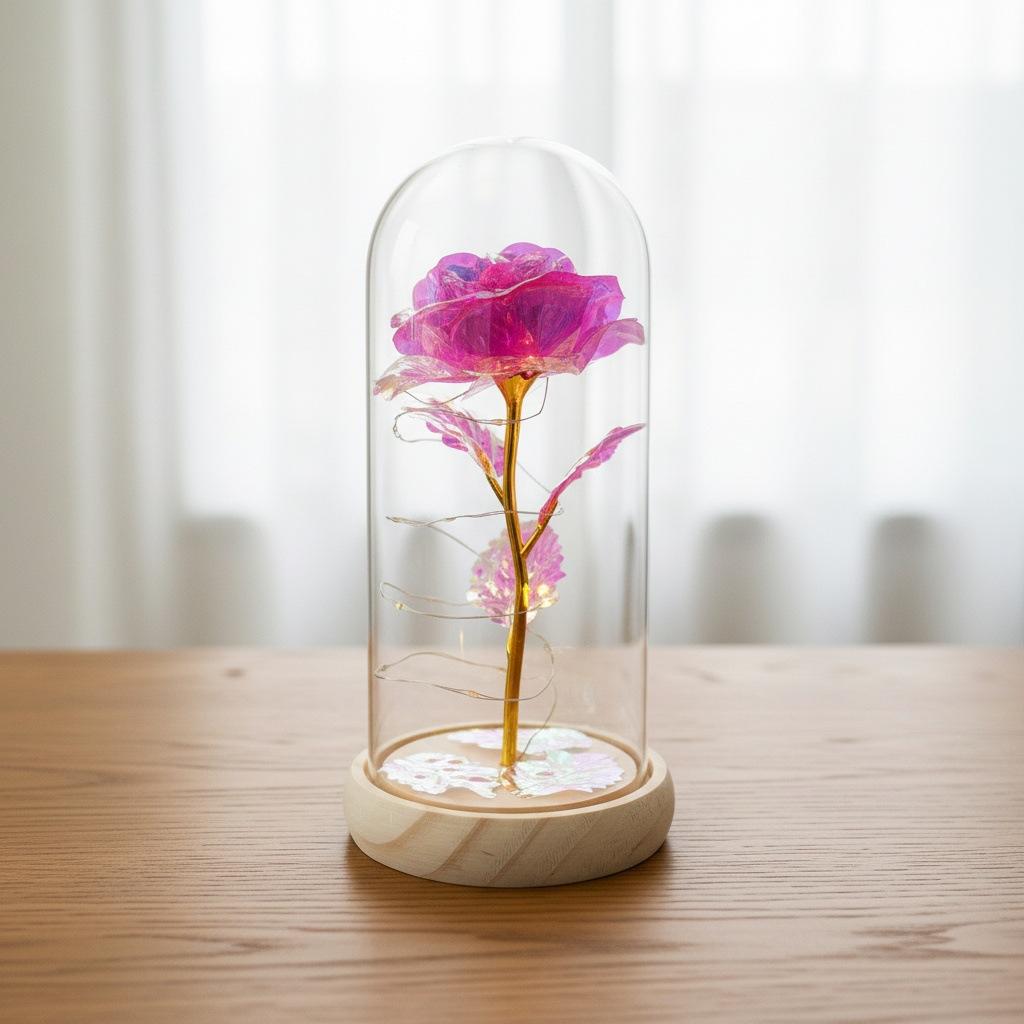 Gold foil rose immortal flower glass cover Valentine's Day gift Christmas Mother's Day creative LED night light