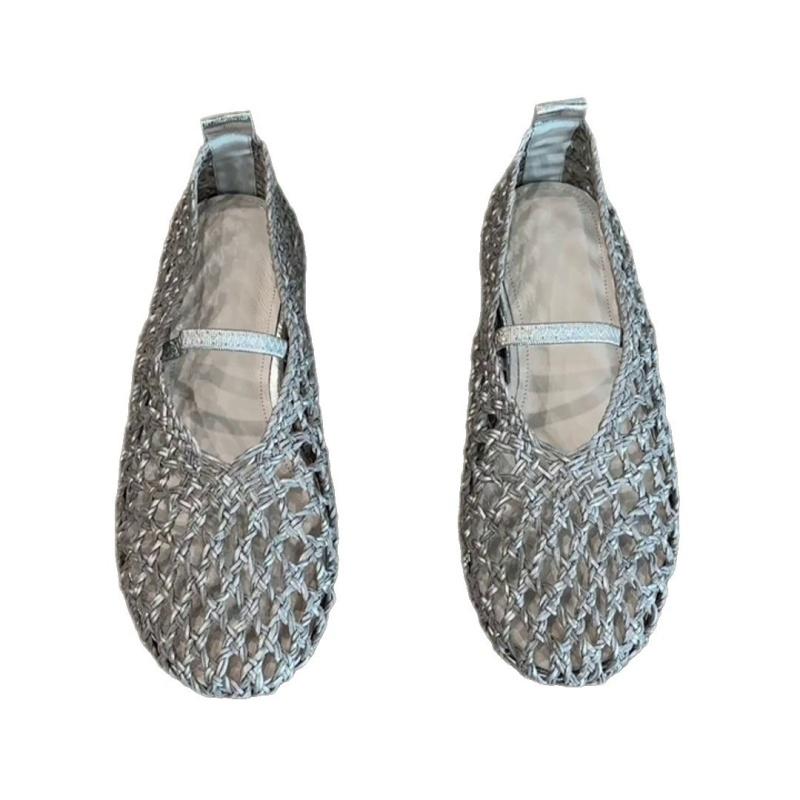 Модные туфли Мэри Джейн женские 2025 Лето Новая мода Ажурные сандалии Тренд Мягкие однотонные туфли на плоской подошве Римский стиль Плетеные женские сандалии на плоской подошве