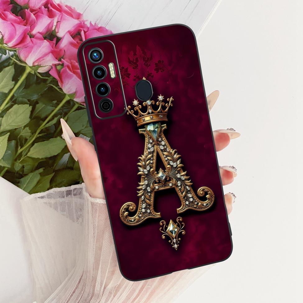 For Tecno Camon 17 Case Silicone Luxury Crown A-Z Letters 2D Flat Pattern Soft Phone Case For Tecno Camon17 CG6 CG6j Cover