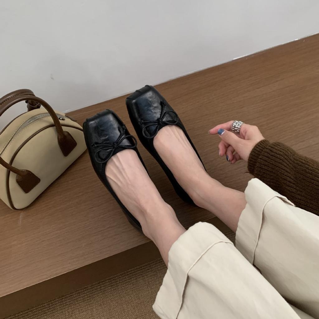 French Flat-bottomed Coffee Single Shoes Fairy Shoes Spring and Autumn 2025 New Summer Square Head Ballet Gentle Evening Shoes