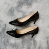Sexy 5cm Low Kitten High Heels Shoes PU Patent Leather Pointed Toe Black Work Pumps With Bowknot Red Wedding Shoes