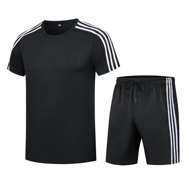 Модный мужской спортивный костюм с тремя полосками для отдыха на природе, большой размер, для путешествий, групповая покупка, шорты с коротким рукавом, комплект из двух предметов