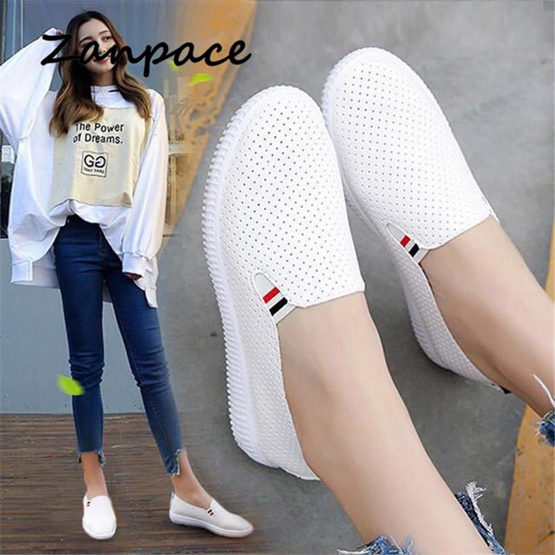 ZANPACE 2024 Новые женские туфли на плоской подошве Повседневные туфли с круглым носком Белые женские мокасины Осенняя дышащая женская обувь на платформе