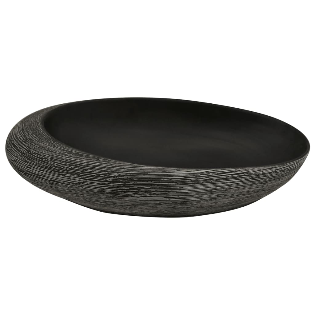 Countertop Basin in Grey and Black Oval Shape 59 x 40 x 14 cm Ceramic