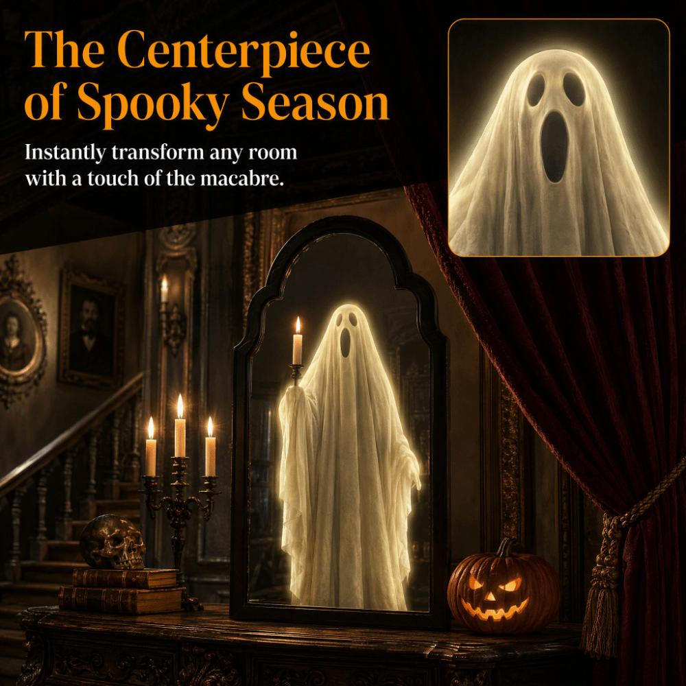 Battery Operated LED Mirror Decor Light Up Halloween Wall Decor Spooky Glowing Ghost Decor Bedroom
