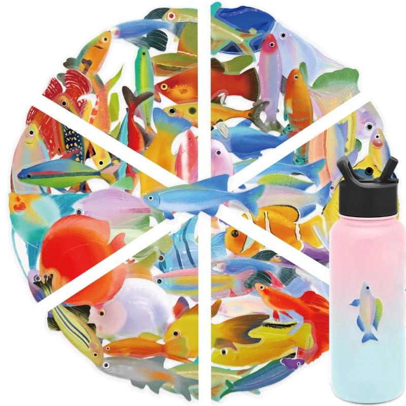 50 листов наклеек с рыбками, наклейки-награды, наклейки для скрапбукинга, наклейки-декали на морскую тематику, наклейки с морскими животными для телефона, ноутбука