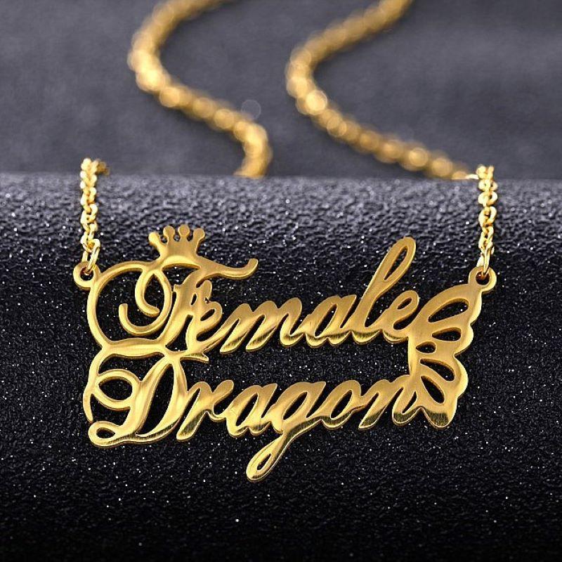 NEWNORTH Custom Name Necklace Stainless Steel Jewelry Personalized Custom Crown Double Name Pendant Couple Necklace for Women