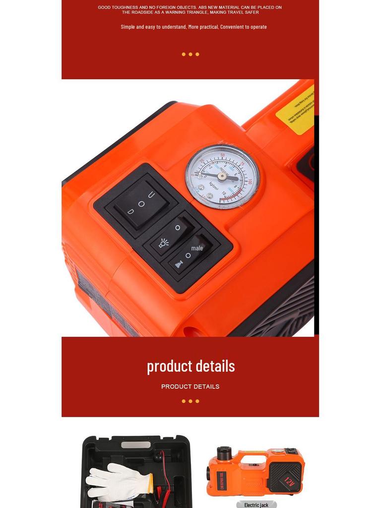 Автомобильный электрический домкрат 5 тонн с набором, 12В воздушным насосом и ключом