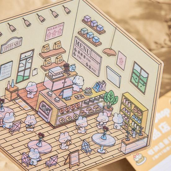 1/8 шт DIY 3D наклейки для дома телефон/ноутбук мультфильм миниатюрные сцены наклейки десерт магазин книжный магазин наклейки