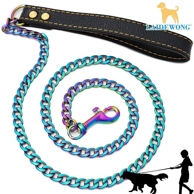 Stainless Steel Dog Leash Chain Golden Black Rose Gold 11.5mm Wide 120cm Non-Extendable Pet Lead Walking Training
