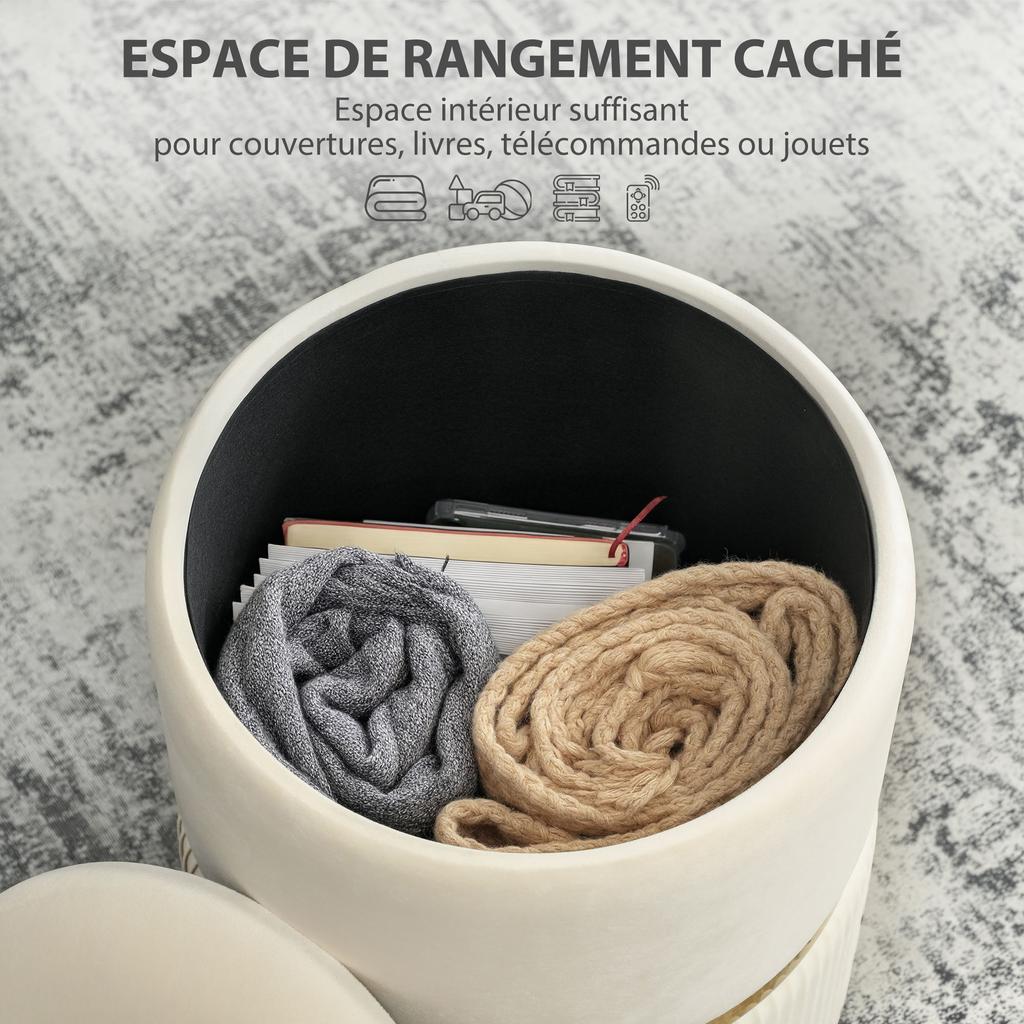 Pouf Ottoman Footrest Storage Box In Corduroy Velvet 36 X 36 X 44 Cm For Living Room Bedroom Beige