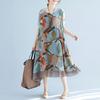 L - 4XL Plus Size Women's Dress Summer Loose Comfortable Long Chiffon Sheer Short Sleeve Dresses Sub Printed Peplum Simple Women's Long Dresses
