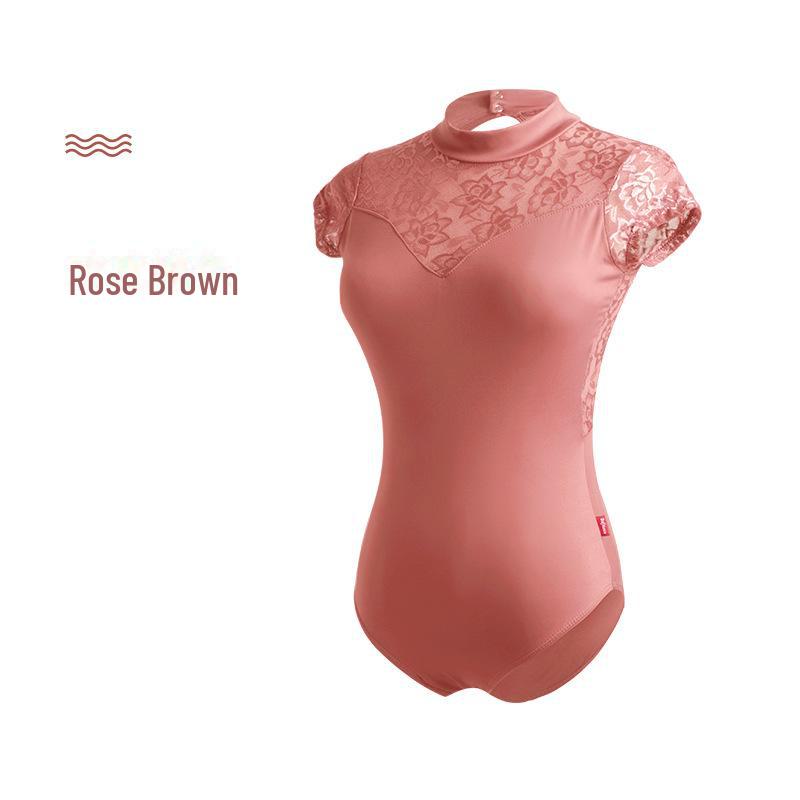 Взрослый балетный танцевальный костюм - кружевной комбинезон со стойкой и воротником для занятий гимнастикой и художественными тренировками
