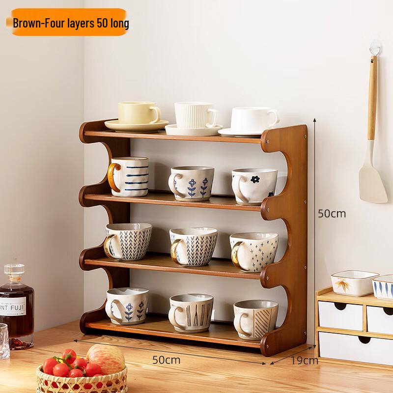 Bamboo Four-Tier Dustproof Cup Storage Rack
