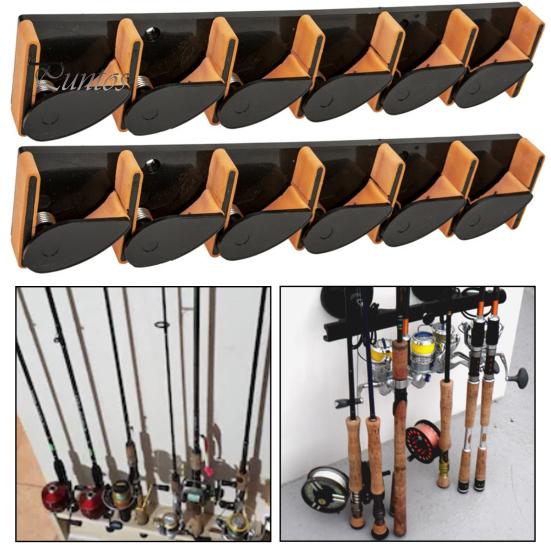Настенный держатель для удочки, 6 слотов, пружинная пряжка, противоскользящая многофункциональная вертикальная стойка для удочки, стойка-органайзер, аксессуары для рыбалки