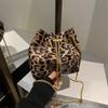 Retro Popular Leopard Print Pumping Belt Bucket Bag Female Popular Design Chain Messenger Bag Women'S Bag